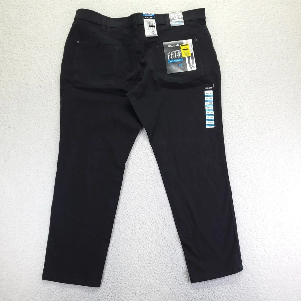 Haggar Active Series City Flex 5-Pocket Slim Straight Black Pants 40x30 NEW